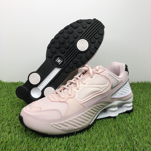nike cream and silver shox enigma 9000 sneakers